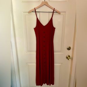 LOFT spaghetti strap button down ribbed midi dress